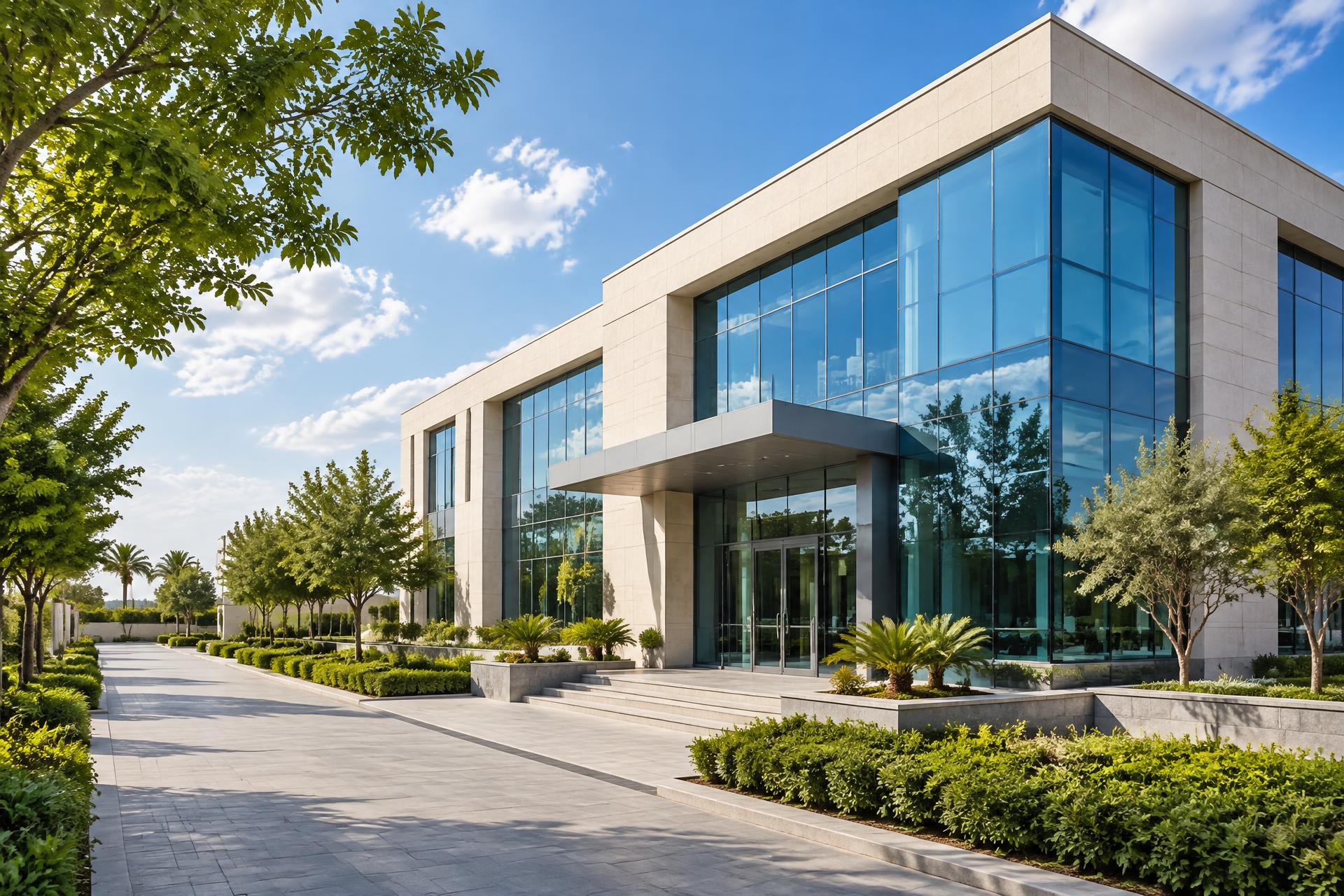 Illustrative modern landscaped facility